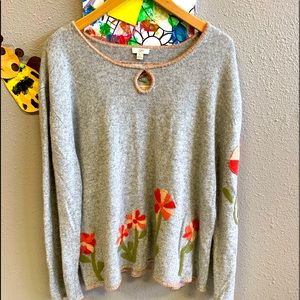 JJill sweater. Xl.  Grey with embroidered flowers